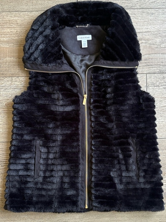 Calvin Klein Jackets & Blazers - Calvin Klein Black Faux Rabbit Fur Hooded Zip-Up Vest Super Soft Outerwear